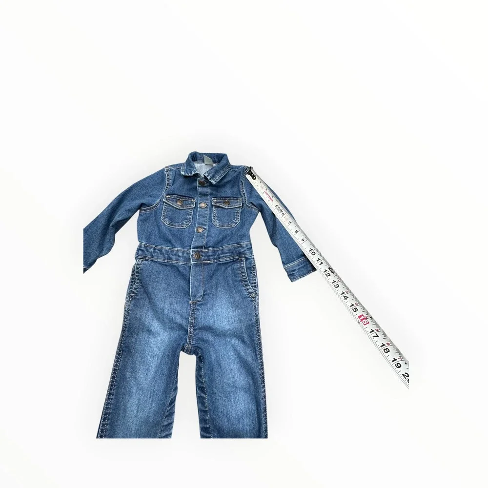OshKosh Jumpsuit Unisex 24M Blue Denim B'gosh Script Logo Long‎ Sleeve Coverall